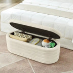 Banc coffre de rangement ovale en tissu Teddy, Aucun assemblage requis