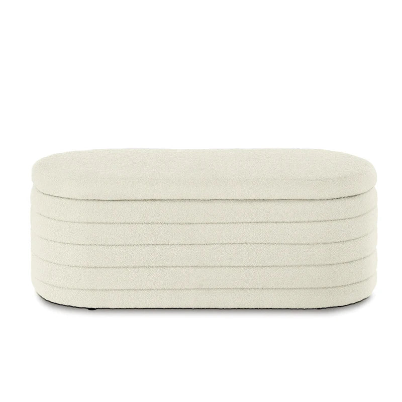 Banc coffre de rangement ovale en tissu Teddy, Aucun assemblage requis