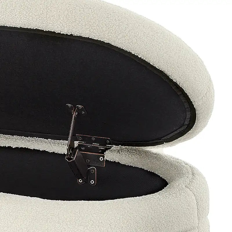 Banc coffre de rangement ovale en tissu Teddy, Aucun assemblage requis