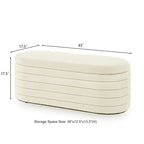 Banc coffre de rangement ovale en tissu Teddy, Aucun assemblage requis