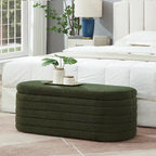 Banc coffre de rangement ovale en tissu Teddy, Aucun assemblage requis