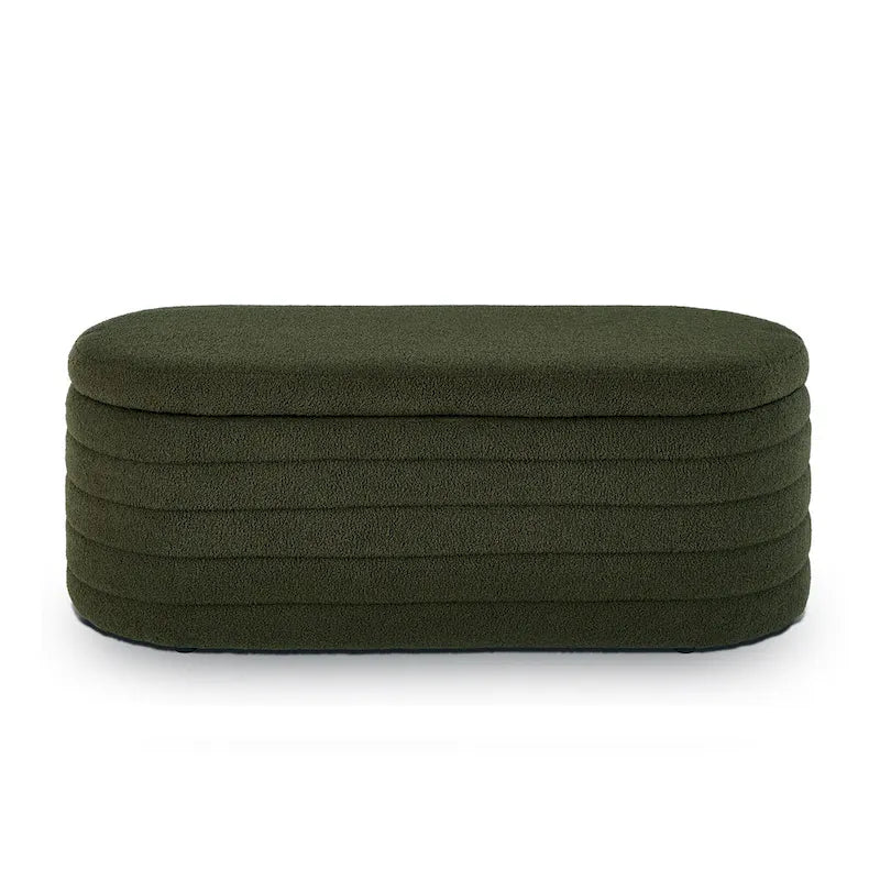 Banc coffre de rangement ovale en tissu Teddy, Aucun assemblage requis