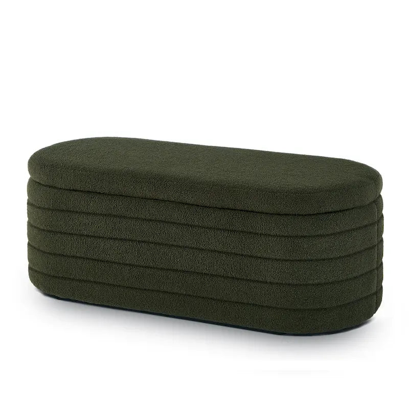 Banc coffre de rangement ovale en tissu Teddy, Aucun assemblage requis