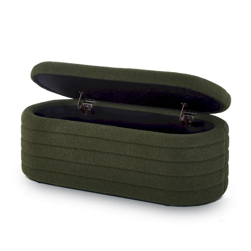Banc coffre de rangement ovale en tissu Teddy, Aucun assemblage requis