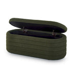 Banc coffre de rangement ovale en tissu Teddy, Aucun assemblage requis