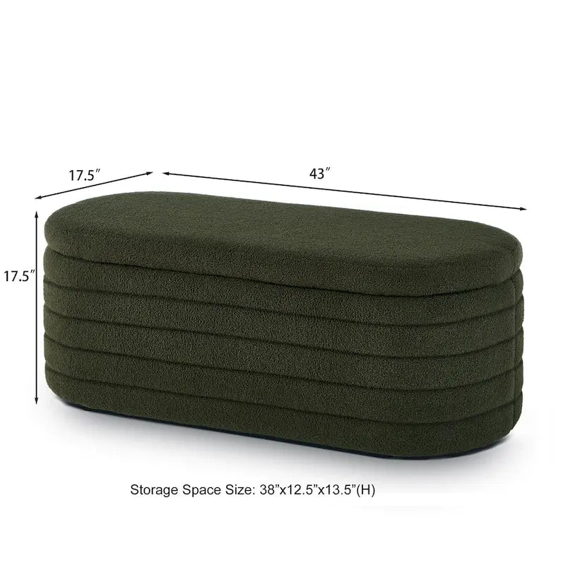 Banc coffre de rangement ovale en tissu Teddy, Aucun assemblage requis