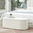 Banc coffre de rangement ovale en tissu Teddy, Aucun assemblage requis