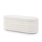 Banc coffre de rangement ovale en tissu Teddy, Aucun assemblage requis