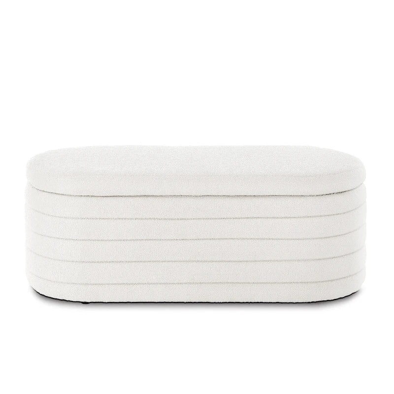 Banc coffre de rangement ovale en tissu Teddy, Aucun assemblage requis