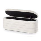 Banc coffre de rangement ovale en tissu Teddy, Aucun assemblage requis