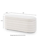 Banc coffre de rangement ovale en tissu Teddy, Aucun assemblage requis