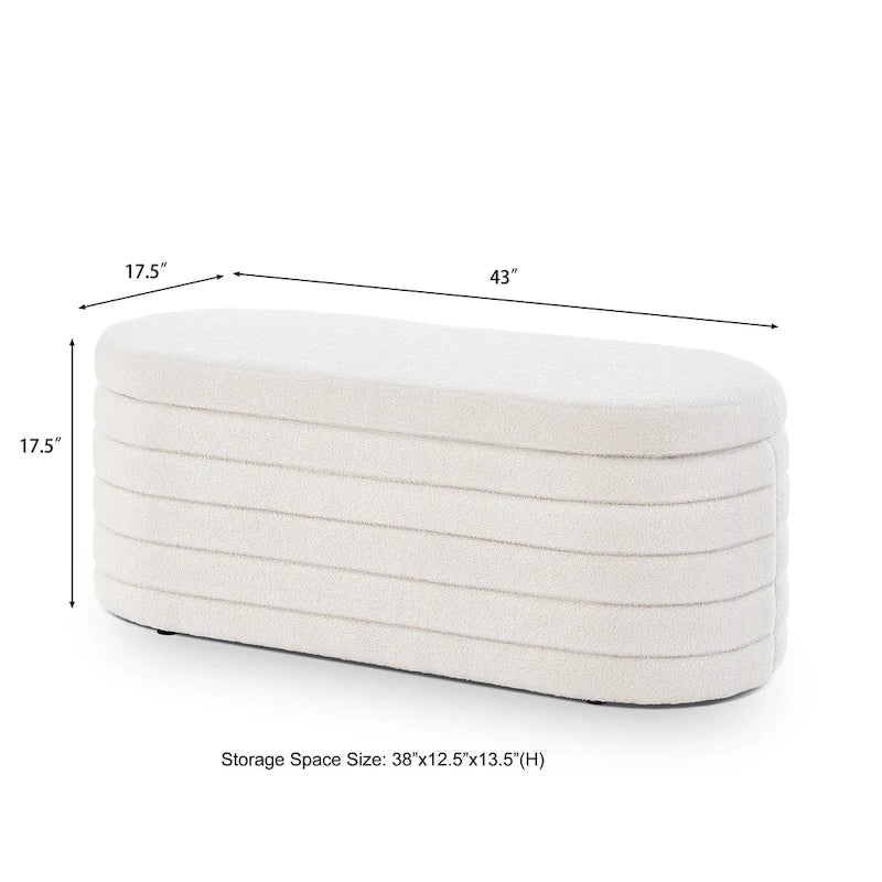 Banc coffre de rangement ovale en tissu Teddy, Aucun assemblage requis