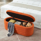 Banc coffre de rangement ovale en tissu Teddy, Aucun assemblage requis