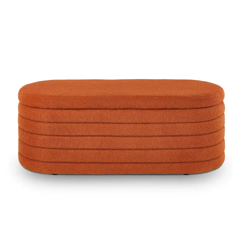 Banc coffre de rangement ovale en tissu Teddy, Aucun assemblage requis