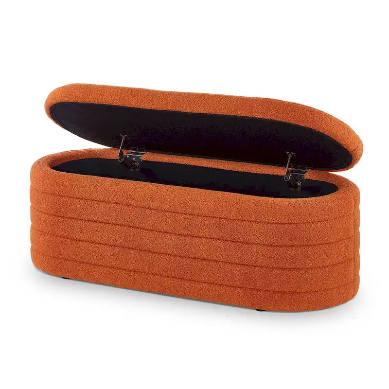 Banc coffre de rangement ovale en tissu Teddy, Aucun assemblage requis