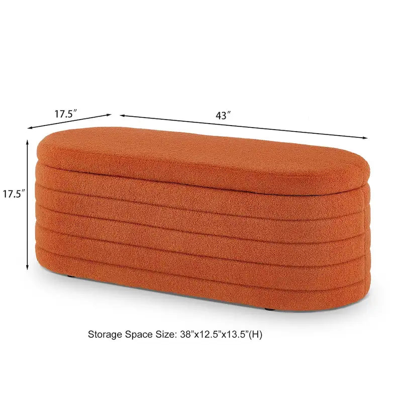 Banc coffre de rangement ovale en tissu Teddy, Aucun assemblage requis