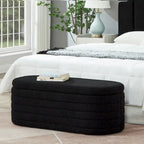 Banc coffre de rangement ovale en tissu Teddy, Aucun assemblage requis