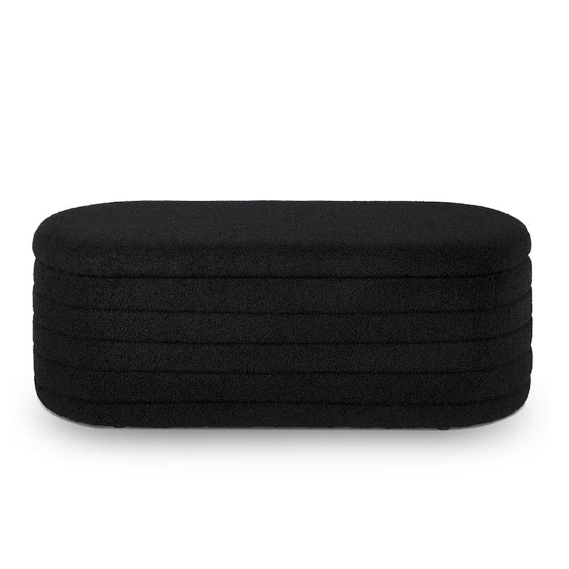Banc coffre de rangement ovale en tissu Teddy, Aucun assemblage requis