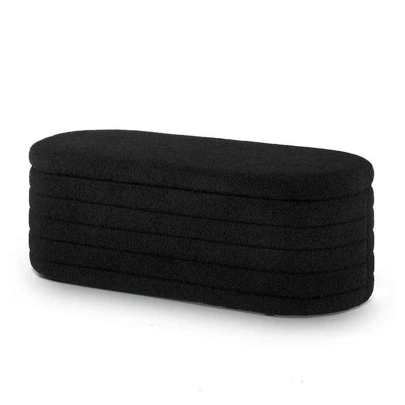 Banc coffre de rangement ovale en tissu Teddy, Aucun assemblage requis
