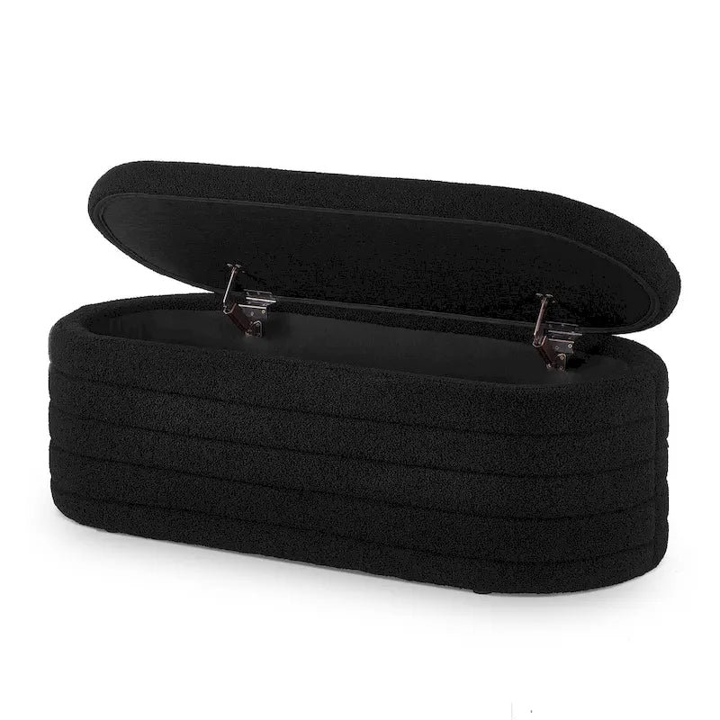 Banc coffre de rangement ovale en tissu Teddy, Aucun assemblage requis