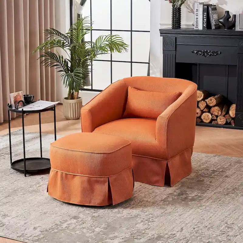 Fauteuil pivotant avec ottomane, fauteuils d'appoint pivotants, fauteuils de lecture, fauteuils ronds avec base en métal noir