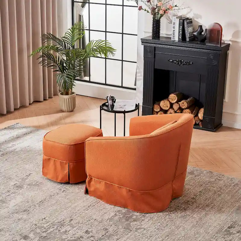Fauteuil pivotant avec ottomane, fauteuils d'appoint pivotants, fauteuils de lecture, fauteuils ronds avec base en métal noir