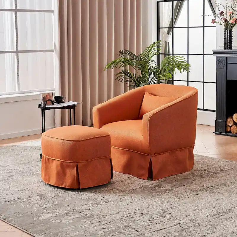 Fauteuil pivotant avec ottomane, fauteuils d'appoint pivotants, fauteuils de lecture, fauteuils ronds avec base en métal noir