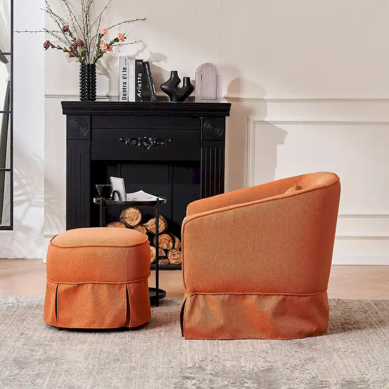 Fauteuil pivotant avec ottomane, fauteuils d'appoint pivotants, fauteuils de lecture, fauteuils ronds avec base en métal noir