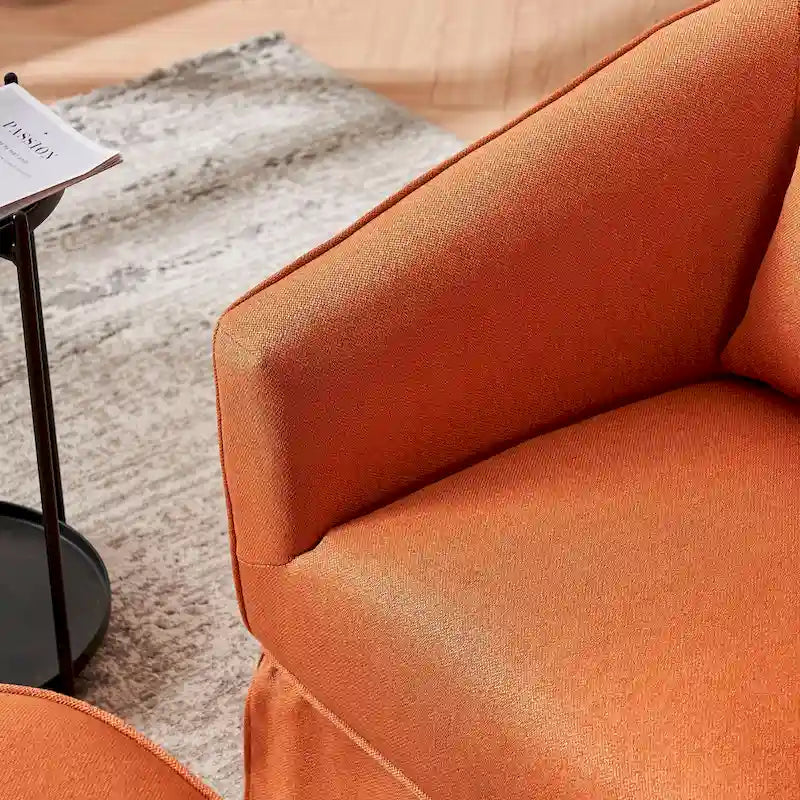 Fauteuil pivotant avec ottomane, fauteuils d'appoint pivotants, fauteuils de lecture, fauteuils ronds avec base en métal noir