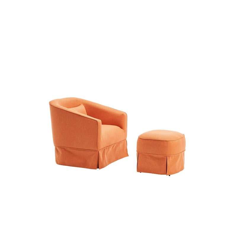 Fauteuil pivotant avec ottomane, fauteuils d'appoint pivotants, fauteuils de lecture, fauteuils ronds avec base en métal noir