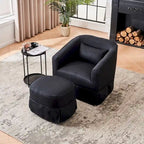 Fauteuil pivotant avec ottomane, fauteuils d'appoint pivotants, fauteuils de lecture, fauteuils ronds avec base en métal noir