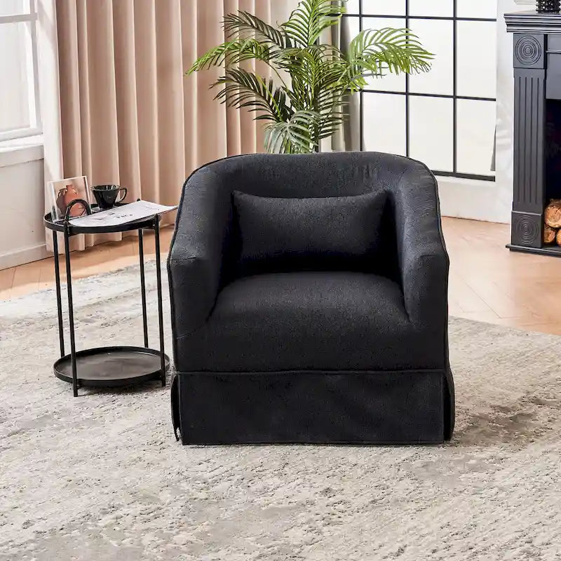 Fauteuil pivotant avec ottomane, fauteuils d'appoint pivotants, fauteuils de lecture, fauteuils ronds avec base en métal noir