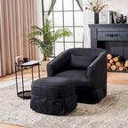 Fauteuil pivotant avec ottomane, fauteuils d'appoint pivotants, fauteuils de lecture, fauteuils ronds avec base en métal noir