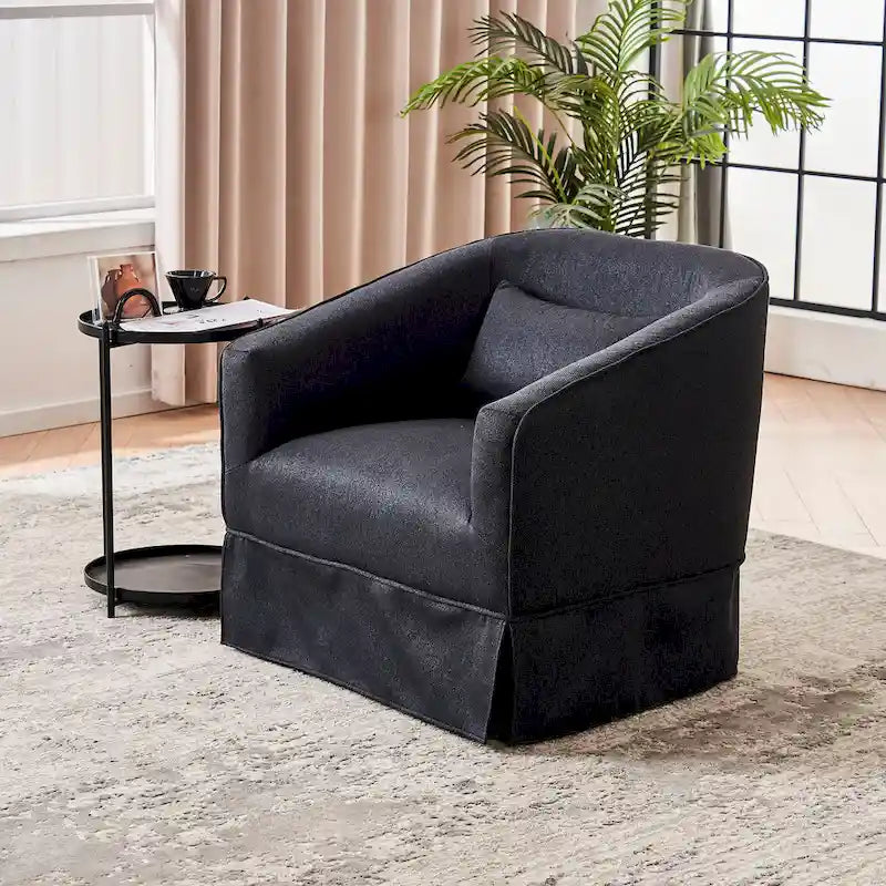 Fauteuil pivotant avec ottomane, fauteuils d'appoint pivotants, fauteuils de lecture, fauteuils ronds avec base en métal noir