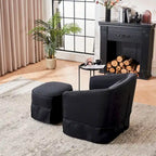 Fauteuil pivotant avec ottomane, fauteuils d'appoint pivotants, fauteuils de lecture, fauteuils ronds avec base en métal noir