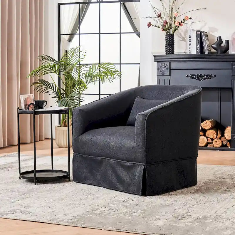 Fauteuil pivotant avec ottomane, fauteuils d'appoint pivotants, fauteuils de lecture, fauteuils ronds avec base en métal noir