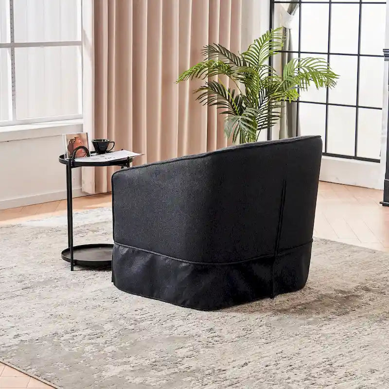Fauteuil pivotant avec ottomane, fauteuils d'appoint pivotants, fauteuils de lecture, fauteuils ronds avec base en métal noir