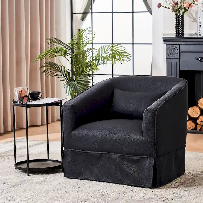 Fauteuil pivotant avec ottomane, fauteuils d'appoint pivotants, fauteuils de lecture, fauteuils ronds avec base en métal noir