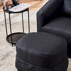 Fauteuil pivotant avec ottomane, fauteuils d'appoint pivotants, fauteuils de lecture, fauteuils ronds avec base en métal noir