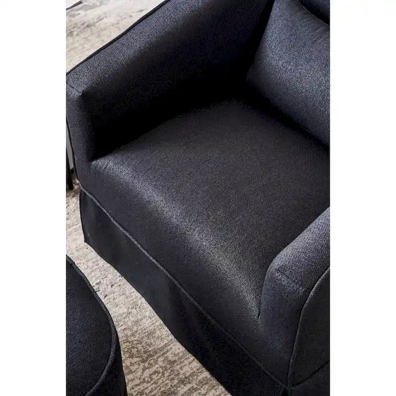 Fauteuil pivotant avec ottomane, fauteuils d'appoint pivotants, fauteuils de lecture, fauteuils ronds avec base en métal noir