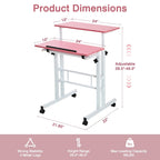 Pupitres roulants portables de 49,5 pouces, petits bureaux debout réglables en hauteur, bureaux debout mobiles avec roulettes