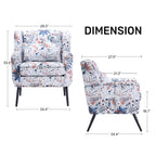 Fauteuil d'appoint à imprimé floral, fauteuil de lecture rembourré pour salon ou chambre avec pieds en métal réglables et robustes