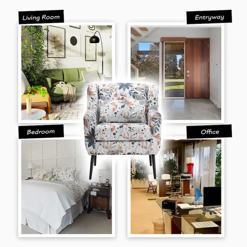 Fauteuil d'appoint à imprimé floral, fauteuil de lecture rembourré pour salon ou chambre avec pieds en métal réglables et robustes