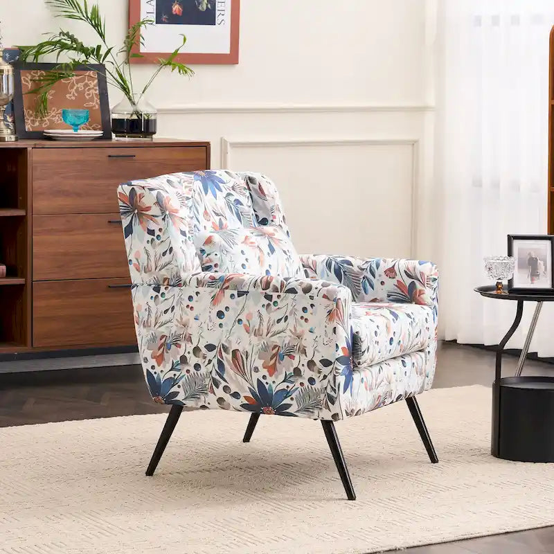 Fauteuil d'appoint à imprimé floral, fauteuil de lecture rembourré pour salon ou chambre avec pieds en métal réglables et robustes