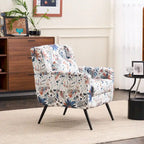 Fauteuil d'appoint à imprimé floral, fauteuil de lecture rembourré pour salon ou chambre avec pieds en métal réglables et robustes
