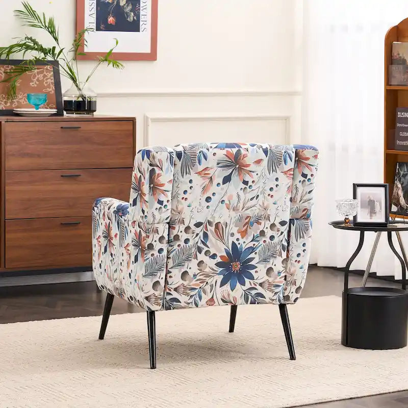Fauteuil d'appoint à imprimé floral, fauteuil de lecture rembourré pour salon ou chambre avec pieds en métal réglables et robustes