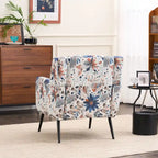 Fauteuil d'appoint à imprimé floral, fauteuil de lecture rembourré pour salon ou chambre avec pieds en métal réglables et robustes
