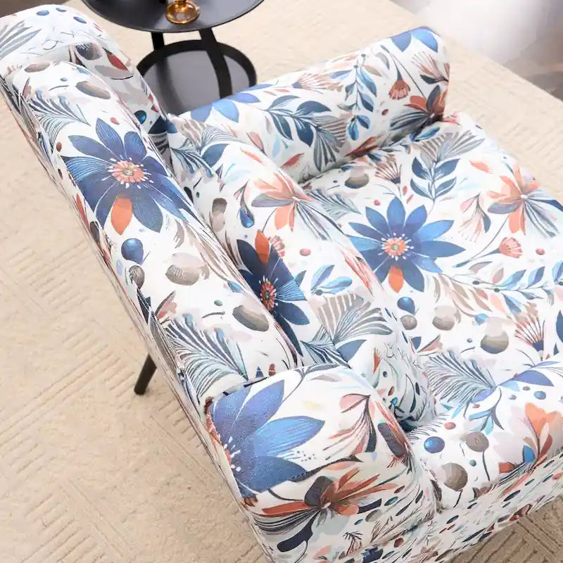 Fauteuil d'appoint à imprimé floral, fauteuil de lecture rembourré pour salon ou chambre avec pieds en métal réglables et robustes