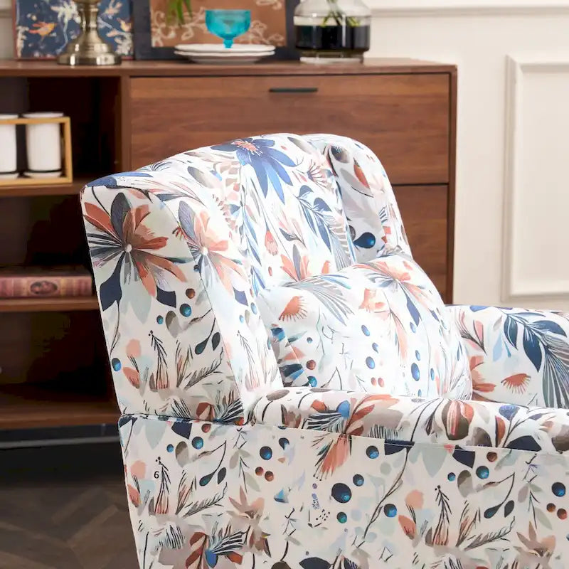 Fauteuil d'appoint à imprimé floral, fauteuil de lecture rembourré pour salon ou chambre avec pieds en métal réglables et robustes