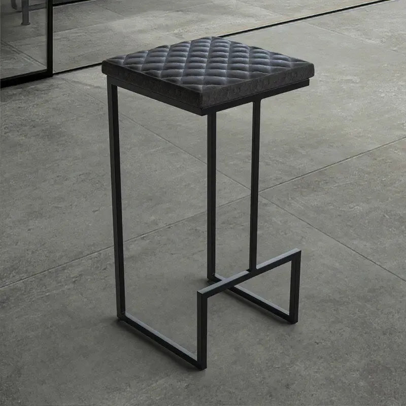 Tabouret de bar moderne en cuir matelassé avec assise carrée rembourrée et repose-pieds pour bar et comptoirs de cuisine